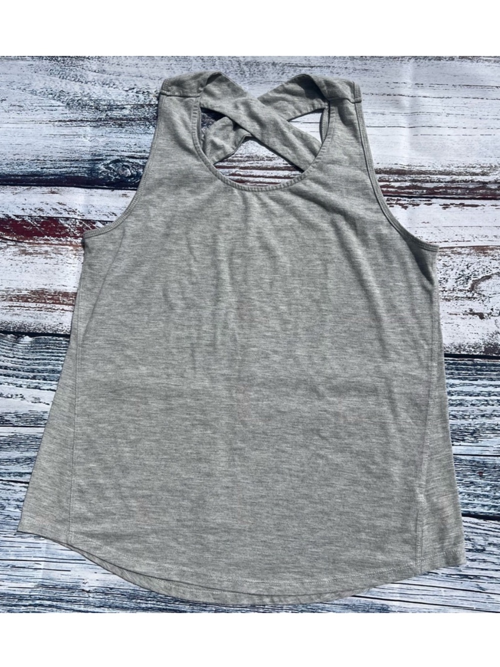 ✅ RBX Gray Sleeveless Tank Top with criss cross back  EUC